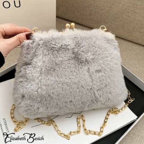 Elizabeth Besich Handbags - 🖤  Fashionable Fuzzy Grey Oversized Coin Purse